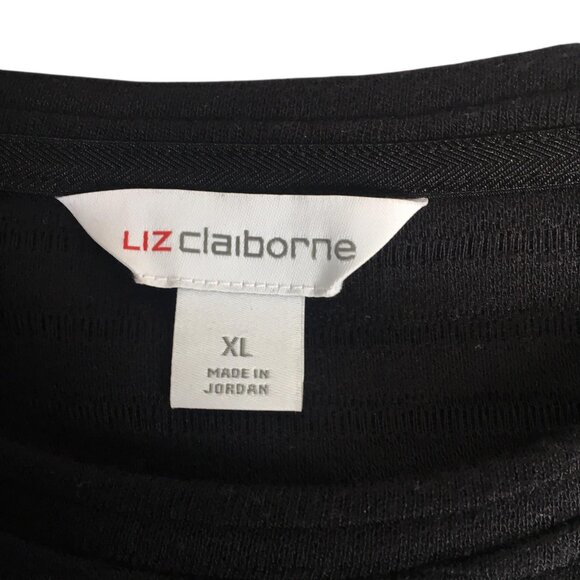 Liz Claiborne Knit Sweater Top Women XL Black Stripe Long Sleeve Shoulder Button - Picture 5 of 16